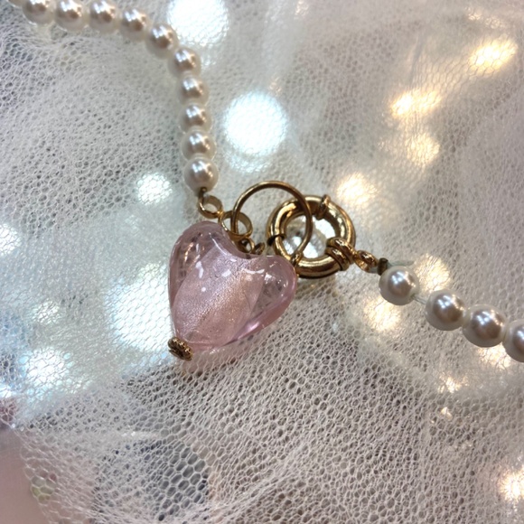 Y2k Style Pearl Choker Pink Crystal Resin Pendant Accesory Women Necklace - Picture 2 of 6